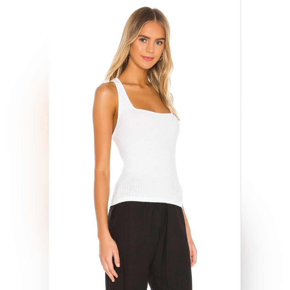 Enza Costa Military Cotton Rib Cropped Cross Back Tank in White Size Large L